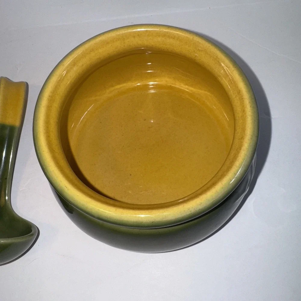 Pier 1 Imports Condiment Sauce Salsa Bowl w/ Ladle - Leaf Pattern - Olive